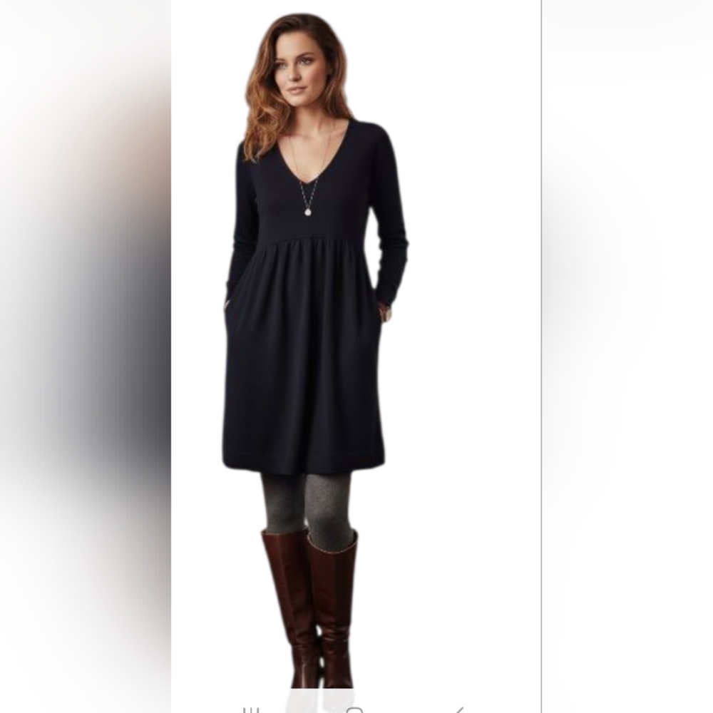 Cotton Blend Casual V-neck Long Sleeve Dress, Black Joyce Leslie (S)